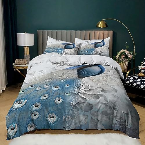 XCQHZYQ Bettbezug 135 x 200 cm Blauer Pfau Bettwäsche-Sets Mikrofaser Weiche Bettwäsche für Jugendliche Kinder Einzelbett Modern Schlafzimmer Dekor Bettbezug von XCQHZYQ