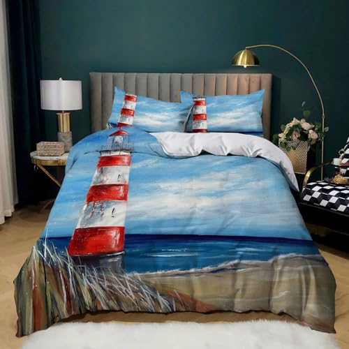 XCQHZYQ Bettbezug 135 x 200 cm Leuchtturm Bettwäsche-Sets Mikrofaser Weiche Bettwäsche für Jugendliche Kinder Einzelbett Modern Schlafzimmer Dekor Bettbezug von XCQHZYQ