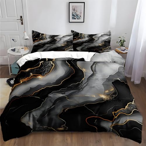 XCQHZYQ Bettbezug 135x200 cm Marmorschwarze Kurve Bettwäsche-Sets Polyester Baumwolle Weiche Bettwäsche für Jugendliche Kinder Einzelbett Doppelbett Schlafzimmer Dekor von XCQHZYQ