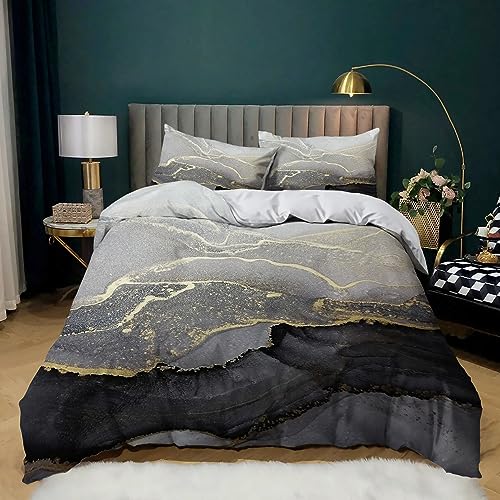 XCQHZYQ Bettbezug 155x220 cm Goldener Marmor Bettwäsche Set Weiche Atmungsaktive Hypoallergen für Jugendliche Einzelbett mit Reißverschluss und Kissenbezug 80x80 cm von XCQHZYQ