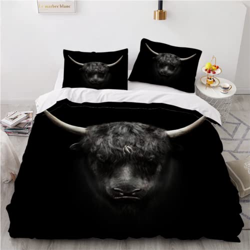 XCQHZYQ Bettbezug 155x220 cm Schwarze Kuh Bettwäsche Set Weiche Atmungsaktive Hypoallergen Tier für Jugendliche Kinder Einzelbett mit Reißverschluss und Kissenbezug 80x80 cm von XCQHZYQ