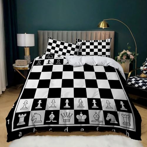 XCQHZYQ Bettbezug Internationales Schach Bettwäsche Set 155x220 cm Weiche Atmungsaktive Hypoallergen für Jugendliche Einzelbett mit Reißverschluss und Kissenbezug 80x80 cm von XCQHZYQ