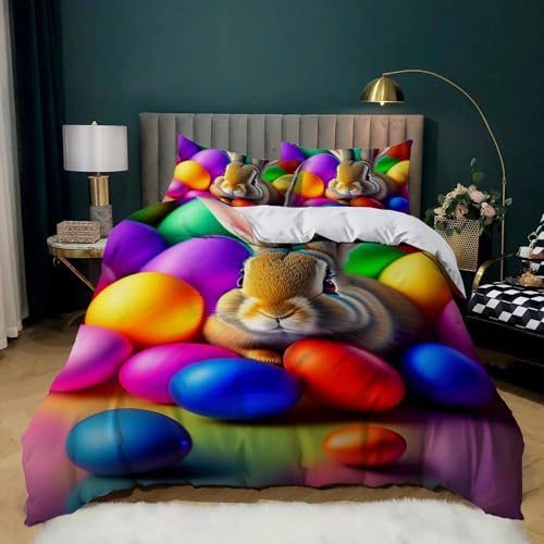 XCQHZYQ Bettwäsche Set 135x200 cm Bunter Hase 3teilig Bettbezug Allergiker Weich Bügelfrei Microfaser, Kinderbettwäsche für Jungen Mädchen Teens Einzelbett von XCQHZYQ