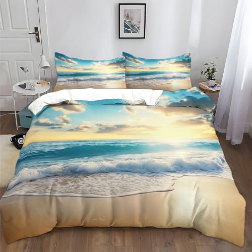 XCQHZYQ Bettwäsche 135x200 cm Meer Strand Blauer Himmel 3D Bettwäsche 3 teilig Weich Polyester Baumwolle Bettwäsche Jugendliche Erwachsene Doppelbett mit Reißverschluss von XCQHZYQ