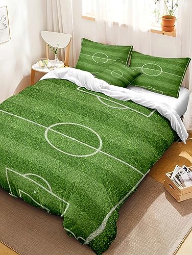 XCQHZYQ Bettwäsche 155x220 cm Fußballfeld 3D Drucken Bettbezug Set Mikrofaser Kinderbettwäsche Set für Kinder Teens, Bettwäsche mit 2 Kissenbezüge 80x80 cm von XCQHZYQ