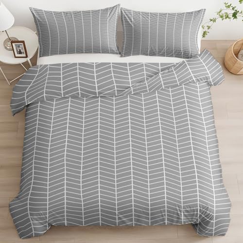 XCQHZYQ Graue Geometrie Bettwäsche 155x220 cm, Bettbezug 3teilig Weiche Allergiker Microfaser Bettdeckenbezug, Einzelbett Aesthetic Bettwäsche-Sets mit Reißverschluss von XCQHZYQ