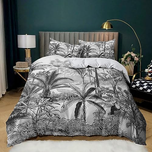 XCQHZYQ Bettwäsche 155x220 cm Graue Palme Bettwäsche-Sets Mikrofaser Weiche Bettwäsche für Jugendliche Kinder Einzelbett Modern Schlafzimmer Dekor Bettbezug von XCQHZYQ