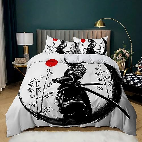 XCQHZYQ Bettwäsche 155x220 cm Samurai 3D Drucken Bettbezug Set Mikrofaser Kinderbettwäsche Set für Kinder Teens, Bettwäsche mit 2 Kissenbezüge 80x80 cm von XCQHZYQ