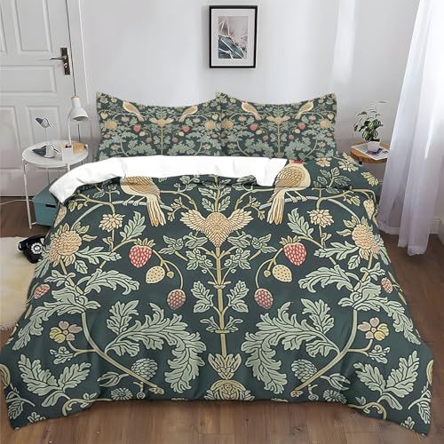 XCQHZYQ Bettwäsche 155x220 cm William Morris Der Erdbeerdieb 3 Teilig Bettwäsche Set Polyester Baumwolle Doppelbett Bettbezüge mit Reißverschluss und 2 Kissenbezüge 80x80cm von XCQHZYQ