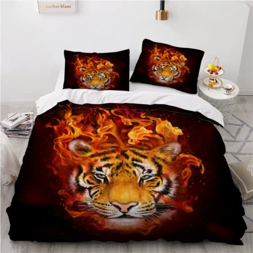 XCQHZYQ Bettwäsche 180x200 Set Flammentiger 3D Bedruckte Polyester Bettbezüge Tier mit Reißverschluss Schließung für Allergiker geeignet Erwachsene Kinder von XCQHZYQ