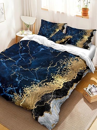 XCQHZYQ Bettwäsche 180x200 cm Blaugoldenes Muster 3 Teilig Bettwäsche Bettbezug Set Mikrofaser Bettbezüge für Erwachsene Kinder, mit 2 Kissenbezug 80x80 cm von XCQHZYQ