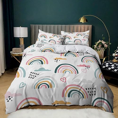 XCQHZYQ Bettwäsche 180x200 cm Cartoon-Regenbogen 3 Teilig Bettwäsche Bettbezug Set Mikrofaser Bettbezüge für Erwachsene Kinder, mit 2 Kissenbezug 80x80 cm von XCQHZYQ