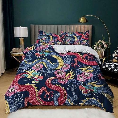 XCQHZYQ Bettwäsche 180x200 cm Farbe Drache Bettbezug Set 3 Teilig Microfaser Modern Bettwäsche Bettdeckenbezug mit Reißverschluss und 80x80cm Kissenbezug von XCQHZYQ