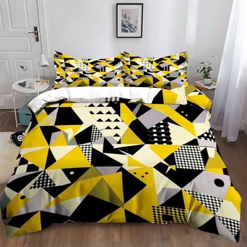 XCQHZYQ Bettwäsche 180x200 cm Geometrisches Gelbes Muster Bettwäsche-Set Gebürstet Baumwolle Polyester 1 Bettbezug + 2 Kopfkissenbezug 80x80cm mit Reißverschluss von XCQHZYQ