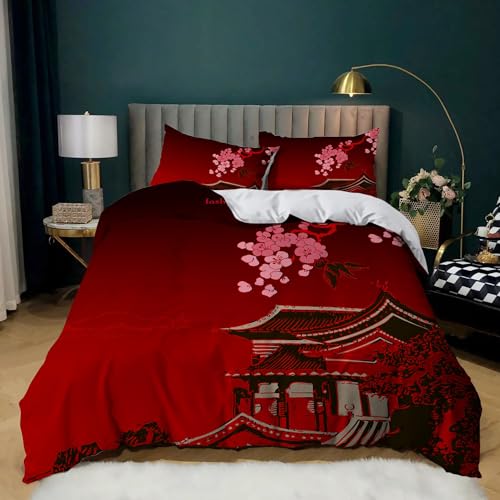 XCQHZYQ Bettwäsche 180x200 cm Kirschblüten Im Japanischen Stil 3 Teilig Bettwäsche Bettbezug Set Mikrofaser Bettbezüge für Erwachsene Kinder, mit 2 Kissenbezug 80x80 cm von XCQHZYQ