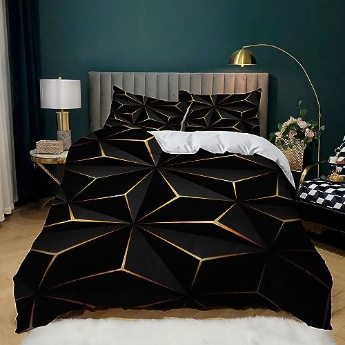 XCQHZYQ Bettwäsche 180x200 cm Schwarze Geometrie 3 Teilig Bettwäsche Bettbezug Set Mikrofaser Bettbezüge für Erwachsene Kinder, mit 2 Kissenbezug 80x80 cm von XCQHZYQ