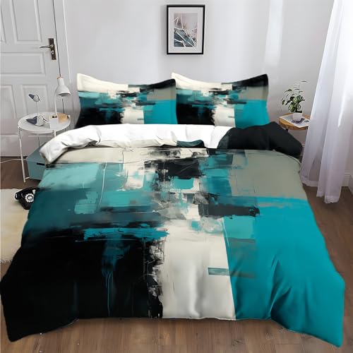 XCQHZYQ Bettwäsche 200x200 cm Abstrakte Ölgemäldekunst Bettwäsche Set für Doppelbett mit Reißverschluss und 2 Kissenbezug 80x80 cm, Bettbezug Set 3 Teilig Bettdeckenbezug von XCQHZYQ