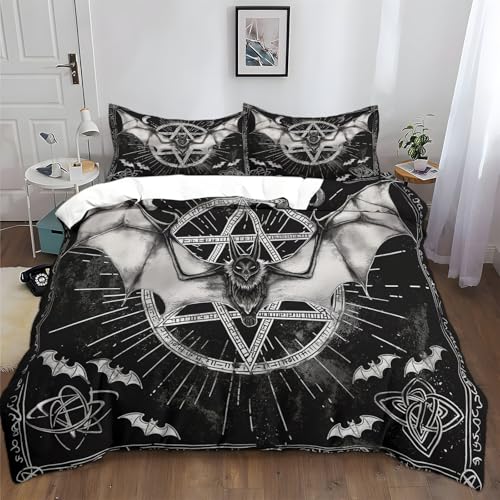 XCQHZYQ Bettwäsche 200x200 cm Fledermaus Mit Gothic-Muster In Schwarz Bettwäsche-Sets mit 2 Kissenbezüge 80x80 cm, Super Weich Gewaschene Baumwolle Polyester Bettbezug für Doppelbett von XCQHZYQ