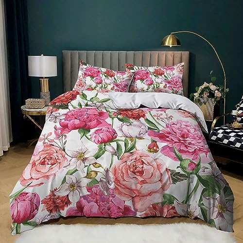 XCQHZYQ Bettwäsche Buntes Blumenmuster 3 Teilig Bettwäsche Bettbezug Set 180x200 cm Mikrofaser Bettbezüge für Erwachsene Kinder, mit 2 Kissenbezug 80x80 cm von XCQHZYQ