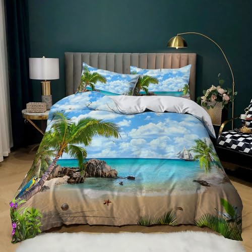 XCQHZYQ Bettwäsche Hawaii-Meerblick 3 Teilig Bettwäsche Bettbezug Set 180x200 cm Mikrofaser Bettbezüge für Erwachsene Kinder, mit 2 Kissenbezug 80x80 cm von XCQHZYQ