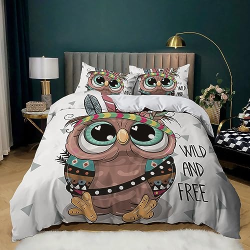 XCQHZYQ Bettwäsche Set 135x200 cm Cartoon Eule 3teilig Bettbezug Allergiker Weich Bügelfrei Microfaser, Kinderbettwäsche für Jungen Mädchen Teens Einzelbett von XCQHZYQ