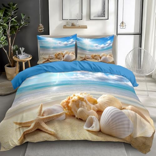 XCQHZYQ Bettwäsche-Set 155x220 cm Sunshine Seascape Muschel Wende Bettwäsche Einzelbett für Kinder 3D Microfaser Baumwolle Bettbezug und Kissenbezug 80x80cm mit Reißverschluss von XCQHZYQ