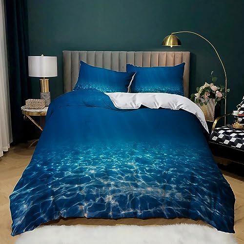 XCQHZYQ Bettwäsche-Sets Blaues Meer Bettwäsche 180x200 cm Weiche Mikrofaser Allergiker 3 Teilig Bettbezug mit Reißverschluss für Teenager Erwachsene von XCQHZYQ