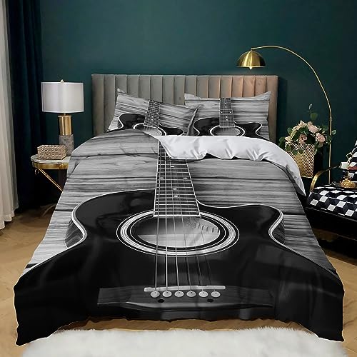 XCQHZYQ Bettwäsche-Sets Gitarre Bettwäsche 180x200 cm Weiche Mikrofaser Allergiker 3 Teilig Bettbezug mit Reißverschluss für Teenager Erwachsene von XCQHZYQ