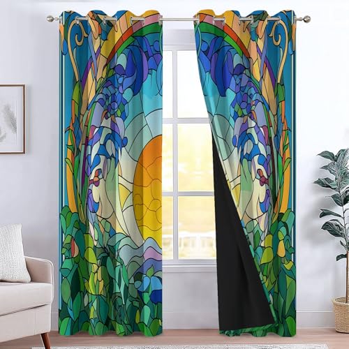 XCQHZYQ Blattkurvenmuster Verdunklungsvorhänge Kinderzimmer Junge Mädchen, Blaugrün Polyester Blickdichte Vorhänge H 245 x B 140 cm 2er Set Gardinen mit Ösen Wohnzimmer Fensterdekoration von XCQHZYQ