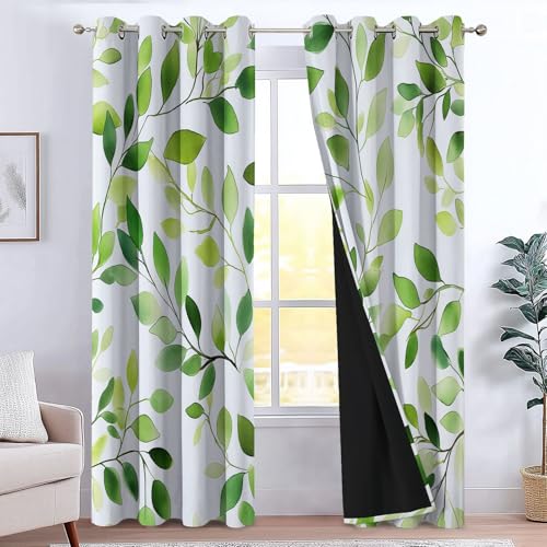 XCQHZYQ Blickdichte Vorhänge Aquarellmalerei Blätter Weiche Thermovorhang Gardinen Blickdicht mit Ösen H 160 x B 132 cm 2er Pack, Verdunkelung Ösenschal Wohnzimmer Schlafzimmer Grün XCQHZYQ Blickdichte Vorhänge Aquarellmalerei Blätter Weiche Thermovorhang Gardinen Blickdicht mit Ösen H 160 x B 132 cm 2er Pack, Verdunkelung Ösenschal Wohnzimmer Schlafzimmer Grün von XCQHZYQ