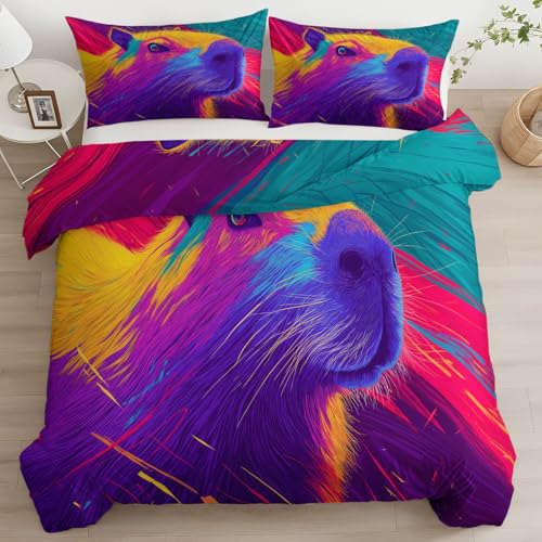 XCQHZYQ Bunt Bettwäsche Set 135x200 cm Ölgemälde Tiere Wasserschwein 2teilig Bettbezug Allergiker Weich Bügelfrei Microfaser, Kinderbettwäsche für Jungen Mädchen Teens Einzelbett von XCQHZYQ