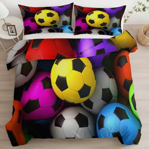 XCQHZYQ Bunt Sommerbettwäsche Fußballthema Bettwäsche 220x240 cm, Wende Bettwäsche Set Kuschelig Weich Bügelfrei Mikrofaser Bettbezug für Teenager von XCQHZYQ