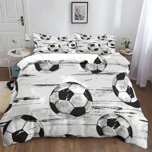 XCQHZYQ Erwachsene Bettwäsche 155x220 cm Sport Fußball Grau 3D Print Betten Set 3 teilig Bettwäsche Set Baumwolle Polyester Bettbezug mit 2 Kissenbezug von XCQHZYQ