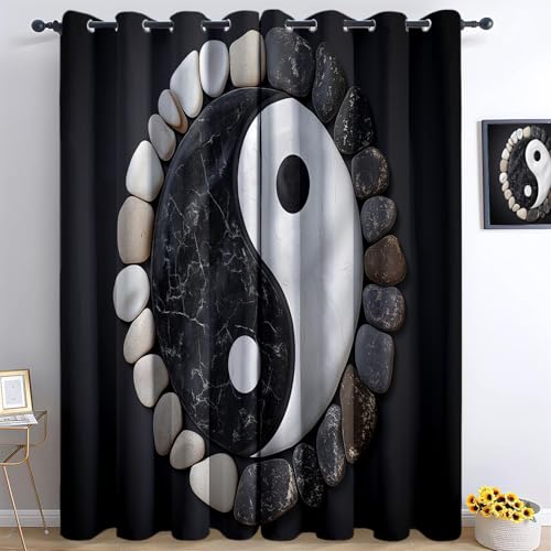 XCQHZYQ Kieselsteinsymbol Verdunklungsvorhänge Kinderzimmer Junge Mädchen, Schwarz Polyester Blickdichte Vorhänge H 245 x B 140 cm 2er Set Gardinen mit Ösen Wohnzimmer Fensterdekoration XCQHZYQ Kieselsteinsymbol Verdunklungsvorhänge Kinderzimmer Junge Mädchen, Schwarz Polyester Blickdichte Vorhänge H 245 x B 140 cm 2er Set Gardinen mit Ösen Wohnzimmer Fensterdekoration von XCQHZYQ