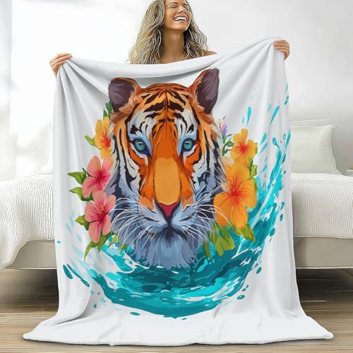 XCQHZYQ Kuscheldecke Flauschig Decke Cartoon-Stil Tiertiger, Fleecedecke Wohndecken Warm Sherpa Sofaüberwurf Weiß Flauschig Überwurf Tagesdecke für Bett Sofa Schlafzimmer Büro, 100x150 cm von XCQHZYQ