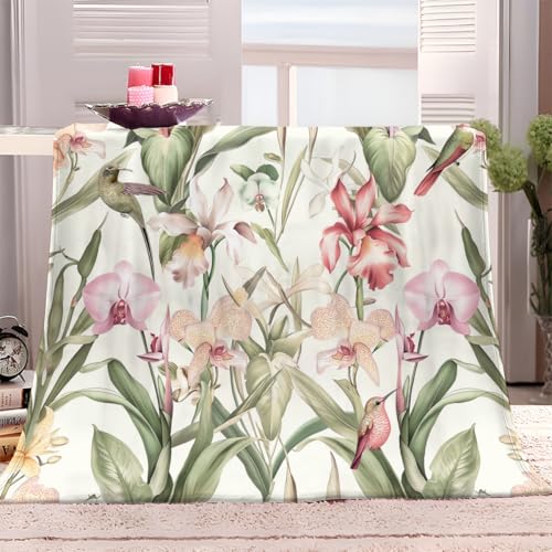 XCQHZYQ Kuscheldecke Flauschige Retro-Pflanzenblumenkolibri 200x200 cm Extra Weich Warm Wohndecke Flanell Fleecedecke als Sofadecke oder Bettüberwurf, für Bett Sofa Schlafzimmer Büro von XCQHZYQ