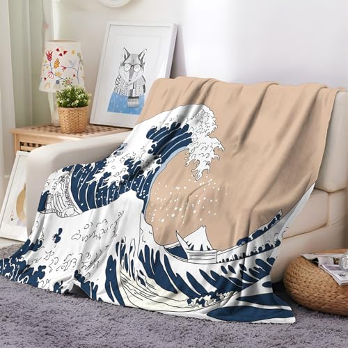 XCQHZYQ Kuscheldecke Kanagawa-Welle im japanischen Stil 180x200 cm Fleecedecke Flanell Decke Wohndecken Couchdecke Flauschig Überwurf Mikrofaser Tagesdecke Sofadecke von XCQHZYQ