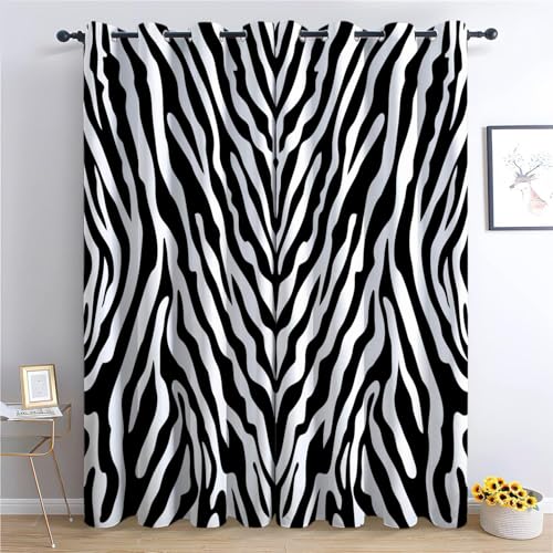 XCQHZYQ Lichtundurchlässige Vorhänge 2er Set Zebra-Tiermuster H 245 x B 140 cm Verdunkelungsvorhang Ösen Gardinen Verdunkelung Doppellagige und Schwere Vorhänge gegen Kälte Thermogardine von XCQHZYQ