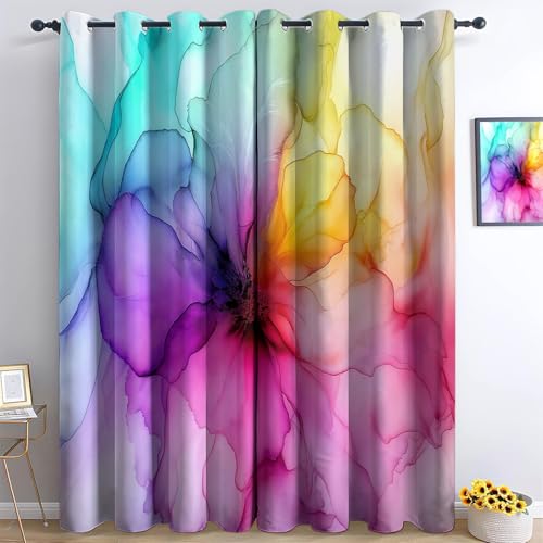 XCQHZYQ Vorhang Blickdicht Ösenvorhang Abstrakte Farbige Tuschemalerei Verdunklungsvorhänge mit Ösen Thermo Gardinen Dekoschal Dekogardinen für Schlafzimmer Wohnzimmer 2er Set H 245 x B 140 cm, von XCQHZYQ