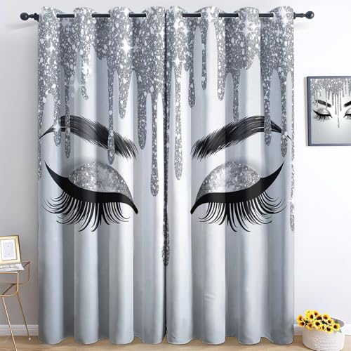 XCQHZYQ Verdunklungsvorhänge 2er Set Abstrakte Silberglänzende Augen H 160 x B 132 cm Thermovorhang Vorhang Blickdicht mit Ösen, Gardinenschals Fenster Vorhänge Gardinen Schlafzimmer von XCQHZYQ