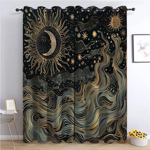 XCQHZYQ Verdunklungsvorhänge 2er Set H 245 x B 140 cm Böhmische Sonne Mond Thermovorhang Vorhang Blickdicht mit Ösen, Gardinenschals Fenster Vorhänge Gardinen Schlafzimmer XCQHZYQ Verdunklungsvorhänge 2er Set H 245 x B 140 cm Böhmische Sonne Mond Thermovorhang Vorhang Blickdicht mit Ösen, Gardinenschals Fenster Vorhänge Gardinen Schlafzimmer von XCQHZYQ