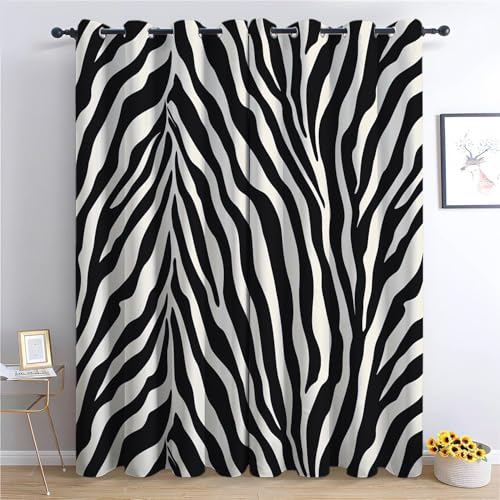 XCQHZYQ Verdunklungsvorhänge 2er Set Zebradruck Schwarz Weiß H 245 x B 140 cm Thermovorhang Vorhang Blickdicht mit Ösen, Gardinenschals Fenster Vorhänge Gardinen Schlafzimmer von XCQHZYQ