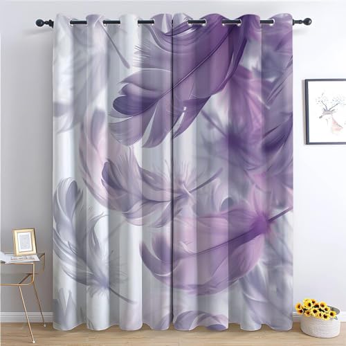 XCQHZYQ Vorhang Blickdicht Ösenvorhang Böhmische Feder Lila Verdunklungsvorhänge mit Ösen Thermo Gardinen Dekoschal Dekogardinen für Schlafzimmer Wohnzimmer 2er Set H 160 x B 132 cm XCQHZYQ Vorhang Blickdicht Ösenvorhang Böhmische Feder Lila Verdunklungsvorhänge mit Ösen Thermo Gardinen Dekoschal Dekogardinen für Schlafzimmer Wohnzimmer 2er Set H 160 x B 132 cm von XCQHZYQ