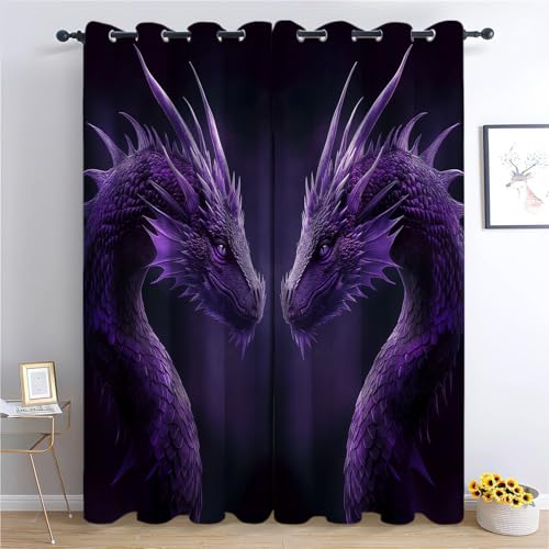 XCQHZYQ Vorhang Blickdicht Ösenvorhang Lila Drache Im Fantasy-Stil Verdunklungsvorhänge mit Ösen Thermo Gardinen Dekoschal Dekogardinen für Schlafzimmer Wohnzimmer 2er Set H 245 x B 140 cm, XCQHZYQ Vorhang Blickdicht Ösenvorhang Lila Drache Im Fantasy-Stil Verdunklungsvorhänge mit Ösen Thermo Gardinen Dekoschal Dekogardinen für Schlafzimmer Wohnzimmer 2er Set H 245 x B 140 cm, von XCQHZYQ