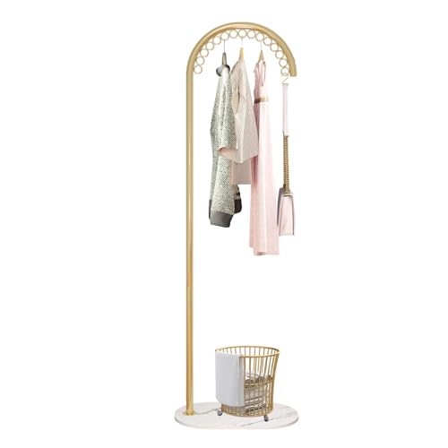 XCRFKGW Garderobenständer aus Metall, freistehend, Kleiderständer mit 15 Haken und Marmorbasis, 50 x 30 x 162 cm, Kleiderständer für Einzelhandel, goldfarben von XCRFKGW