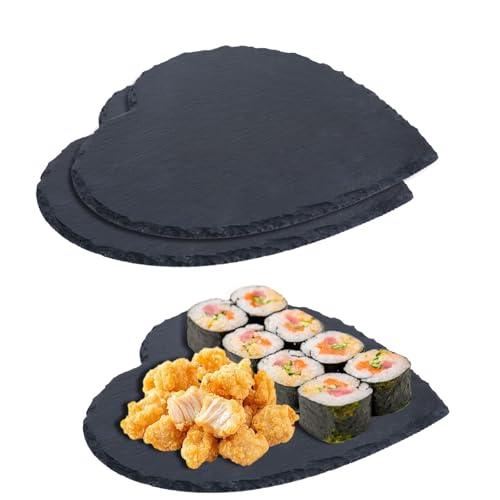 2 Stück Schieferplatten, Schieferplatte Servierplatte, Schiefertafel zum Beschriften, Steinplatte Schieferplatte 20x20 cm, für Sushi, Servierplatte für Käse, Tafelplatte für Lebensmitte, Tisch-Deko von XCRPRT