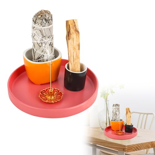 XCRPRT 4 in 1 Räucherstäbchenhalter Keramik Räucherschale, Multi-Functional Incense Burner Holder, Palo Santo Holder für jedes Räucherwerk, Weißer Salbei, Räucherkegel, Kerzen von XCRPRT