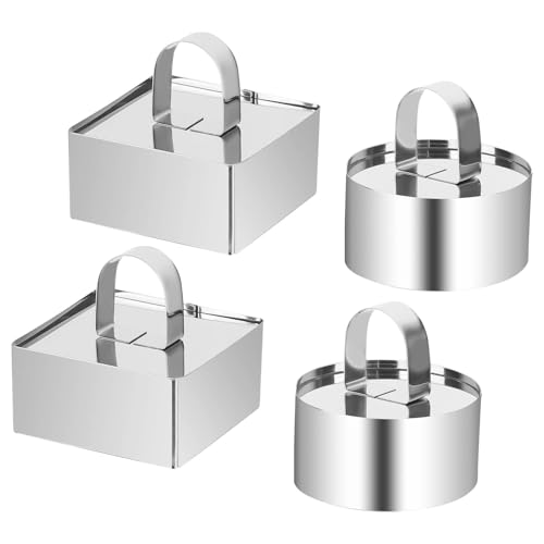 XCRPRT Dessertringe 4 Pcs Tortenring 8cm Durchmesser Edelstahl Backring mit Deckel, Servierringe Quadratischen und Runden Kleine Tortenringe für Mousse Kuchen Desserts Backwaren von XCRPRT