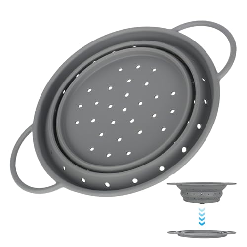 XCRPRT Faltbarer Seiher,Foldable Colander Strainer,Kitchen Silicone Folding Colander Pasta Strainer, Kitchen Strainer Washing Bowl for Pasta, Fruit, Vegetables(Grau) von XCRPRT