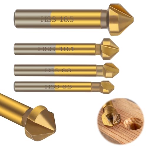 XCRPRT Kegelsenker Set aus HSS Stahl, Profi Senkbohrer Set, Kegelsenker Bohrer Senker Holz Satz, 90° Titanium Beschichtet Senker Entgrater von XCRPRT